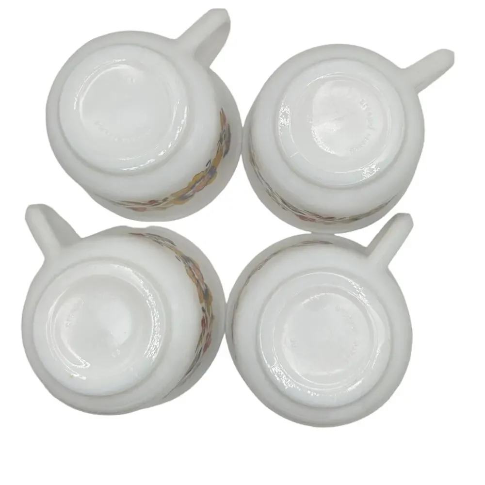 Vintage Milk Glass Arcopal France Flowers Floral Tea Coffee Cup Set of 4